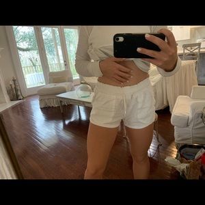 White linen draw string shorts